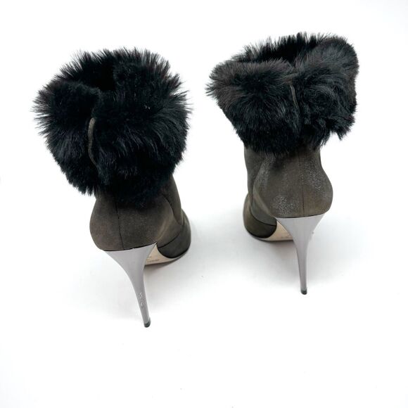 Jimmy Choo Tempo Bootie EU 40 Brown Shimmer Suede Shearling Fur Lined Heels - Picture 5 of 13